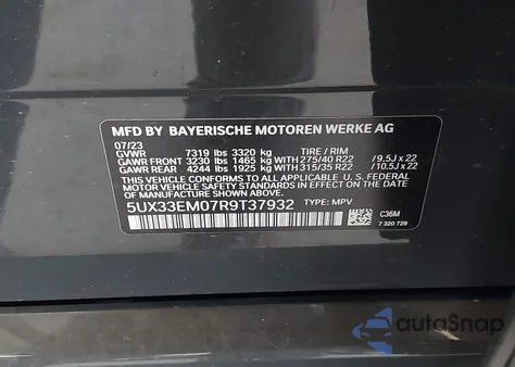 2024 BMW X7 M60I z USA, uszkodzony, nr VIN 5UX33EM07R9T37932